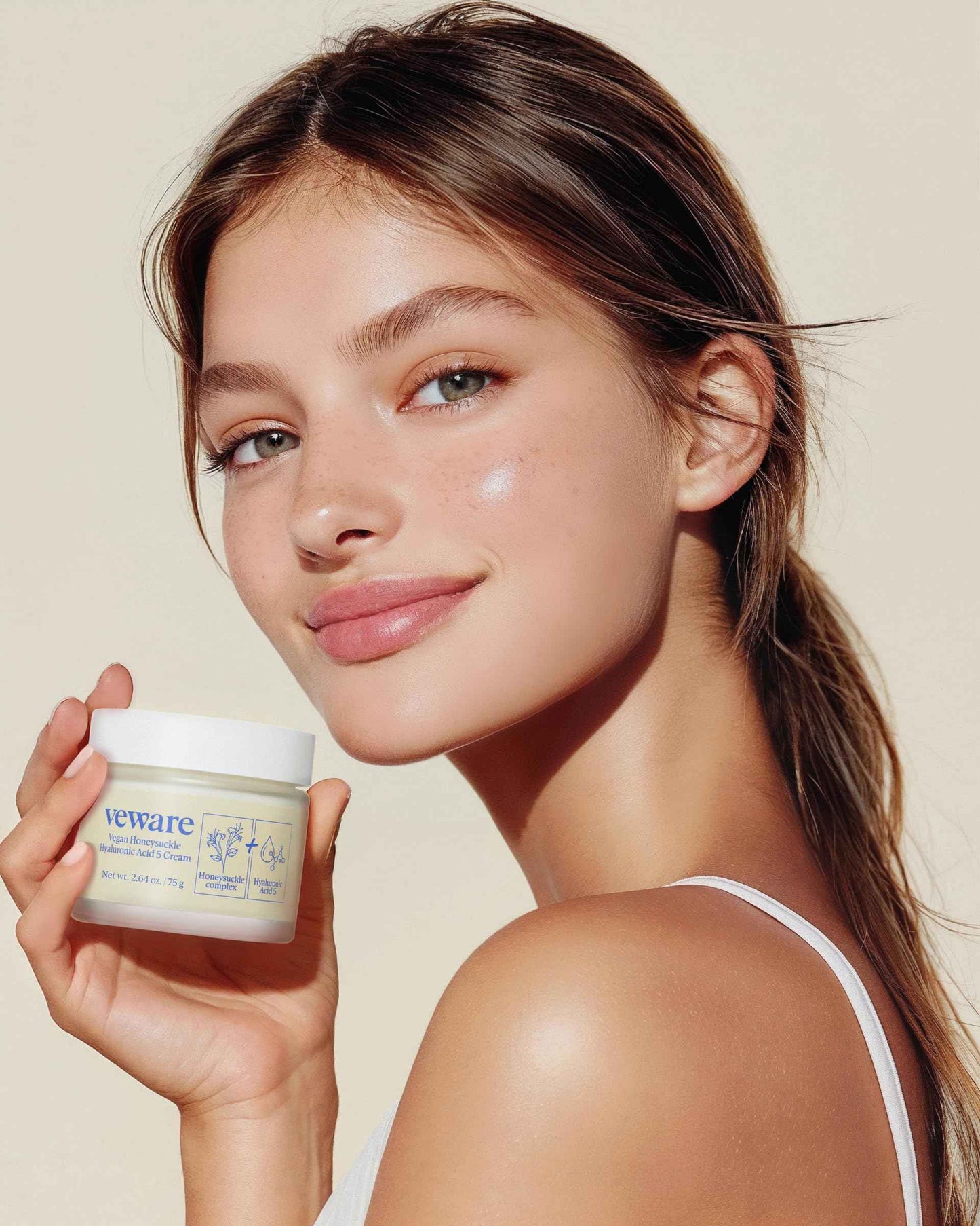 Veware Vegan Honeysuckle Hyaluronic Acid 5 Moisturizing Cream - Soothing & Hydrating for Sensitive Skin - Fragrance-Free, Alcohol-Free, 75g