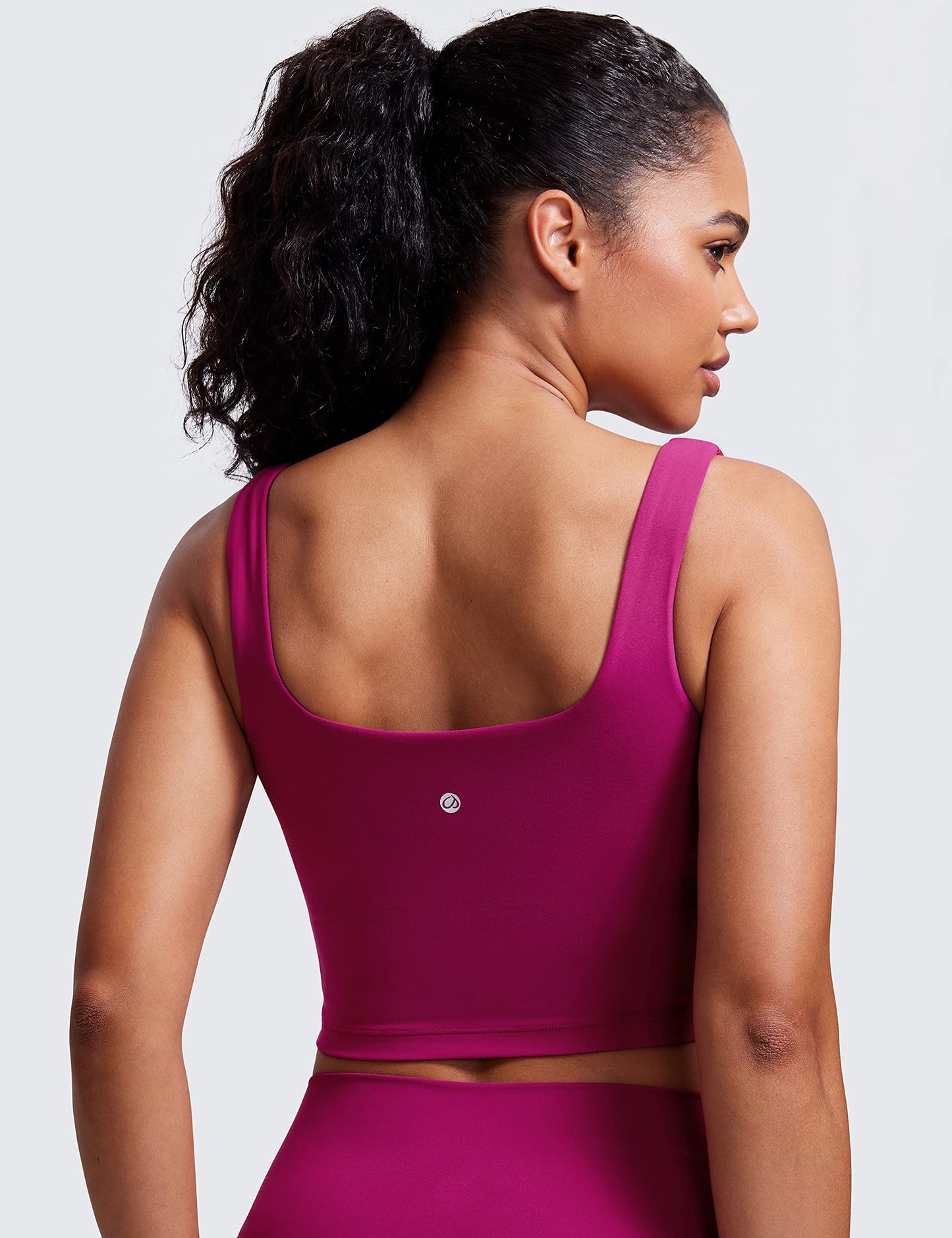 CRZ YOGA Butterluxe Womens Square Neck Longline Sports Bra - Workout Crop Tank Tops Padded with Built in Shelf Yoga Bra Magenta Purple X-Small