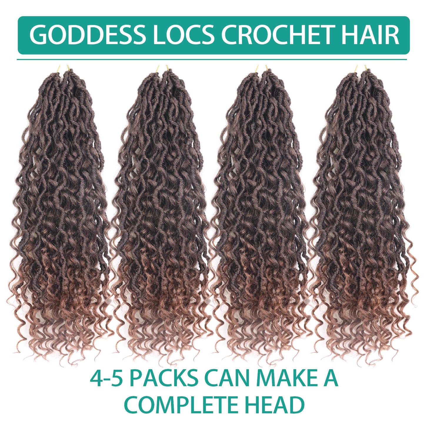 Goddess Locs Crochet Hair 12 Inch Faux Locs Crochet Hair Pre Looped River Locs Crochet Hair with Curly Ends Wavy Soft Locs Crochet Hair for Black Women Hair Extensions(12 Inch/Pack of 4, 1B/30)