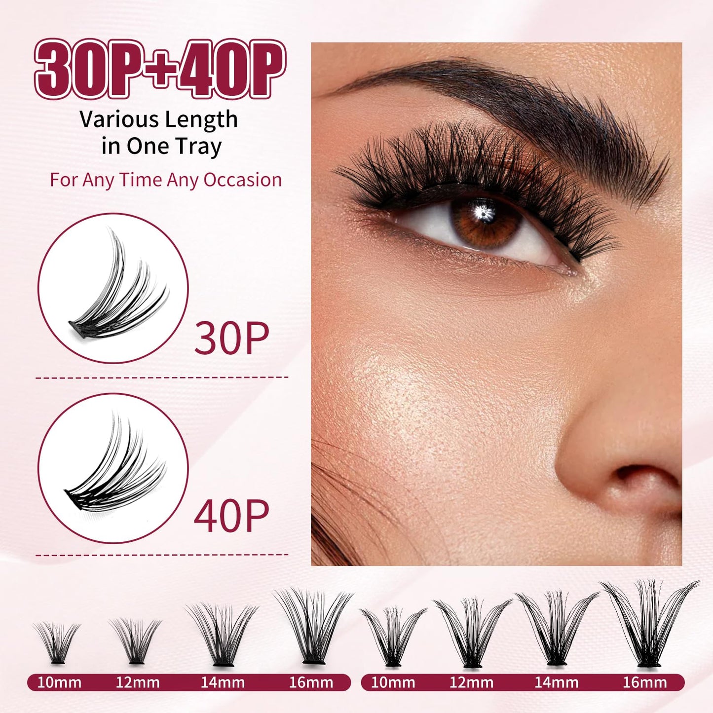 ABONNIE DIY Lash Extension Kit,Cluster lash Extensions Kit, 10-16mm Mix Wispy Lash Clusters,30D+40D D Curl Lash Cluster Kit with Bond and Seal and Tweezer, Fluffty Lash at Home Lash Extension Kit