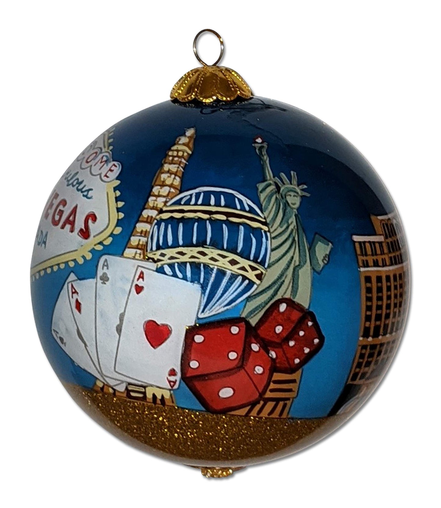 Las Vegas Christmas Ornament Hand Painted from Inside with Gift Box