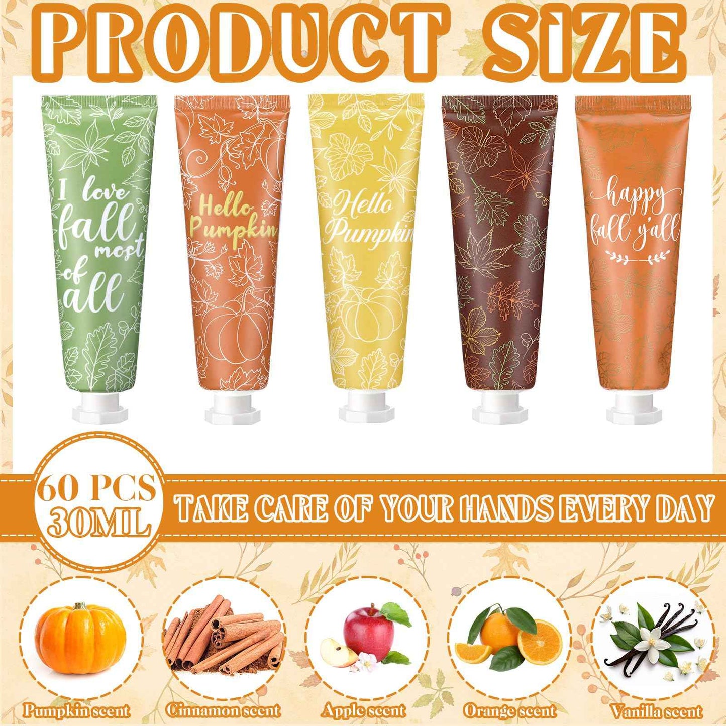 60 Pcs Thanksgiving Fall Hand Cream Bulk, Mini Pumpkin Lotion, 30ml Natural Botanical Fragrance Fall Lotion for Chapped Hands, Thanksgiving Favors, Employee Gifts, Baby Shower, Travel, Work, Team
