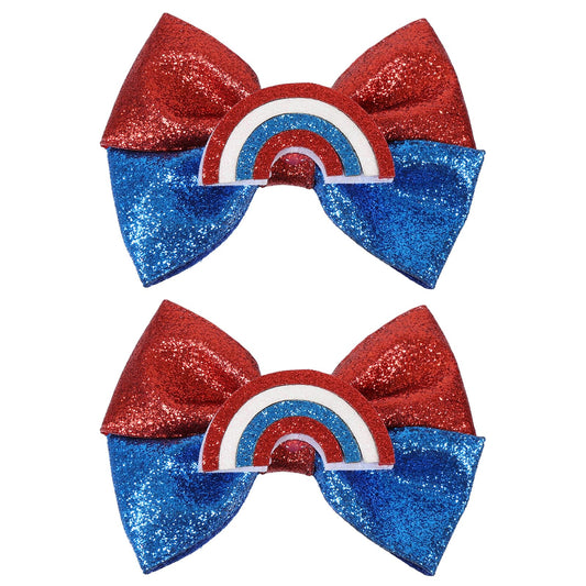 2Pcs 4th 0f July Hair Bow Clips Barrettes for Girls Patriotic Red White Blue Alligator Hairpins Fourth July USA Flag Independence Day Outfit Dress Decoration Accessories 4''