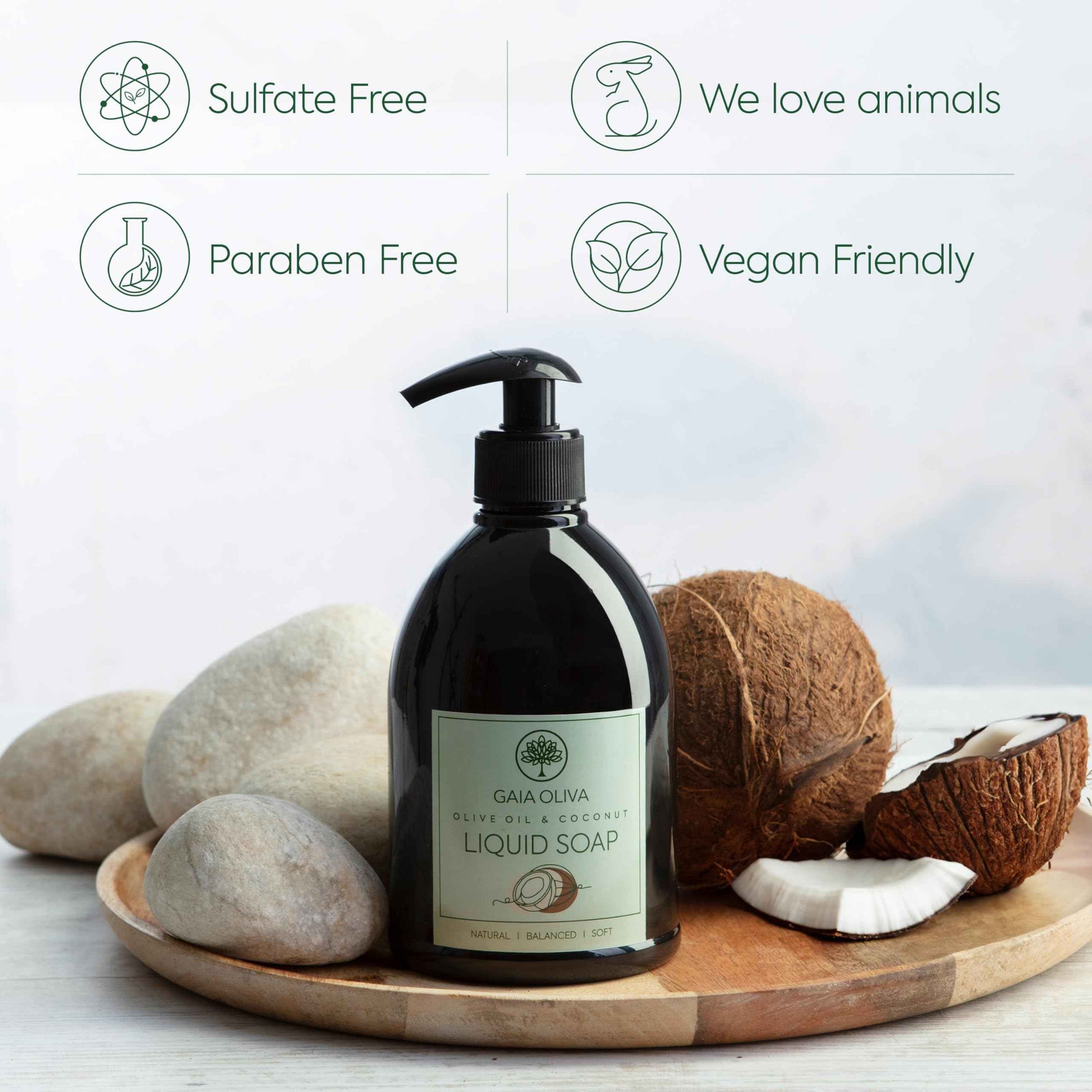 GAIA Oliva Olive Oil Hand Soap Liquid – Luxury Moisturizing Liquid Hand Soap for Bathroom & Kitchen, Natural Ingredietns for Dry, Cracked Hands with Coconut Scent – 16.9 FL OZ Bottle (Pack of 2)