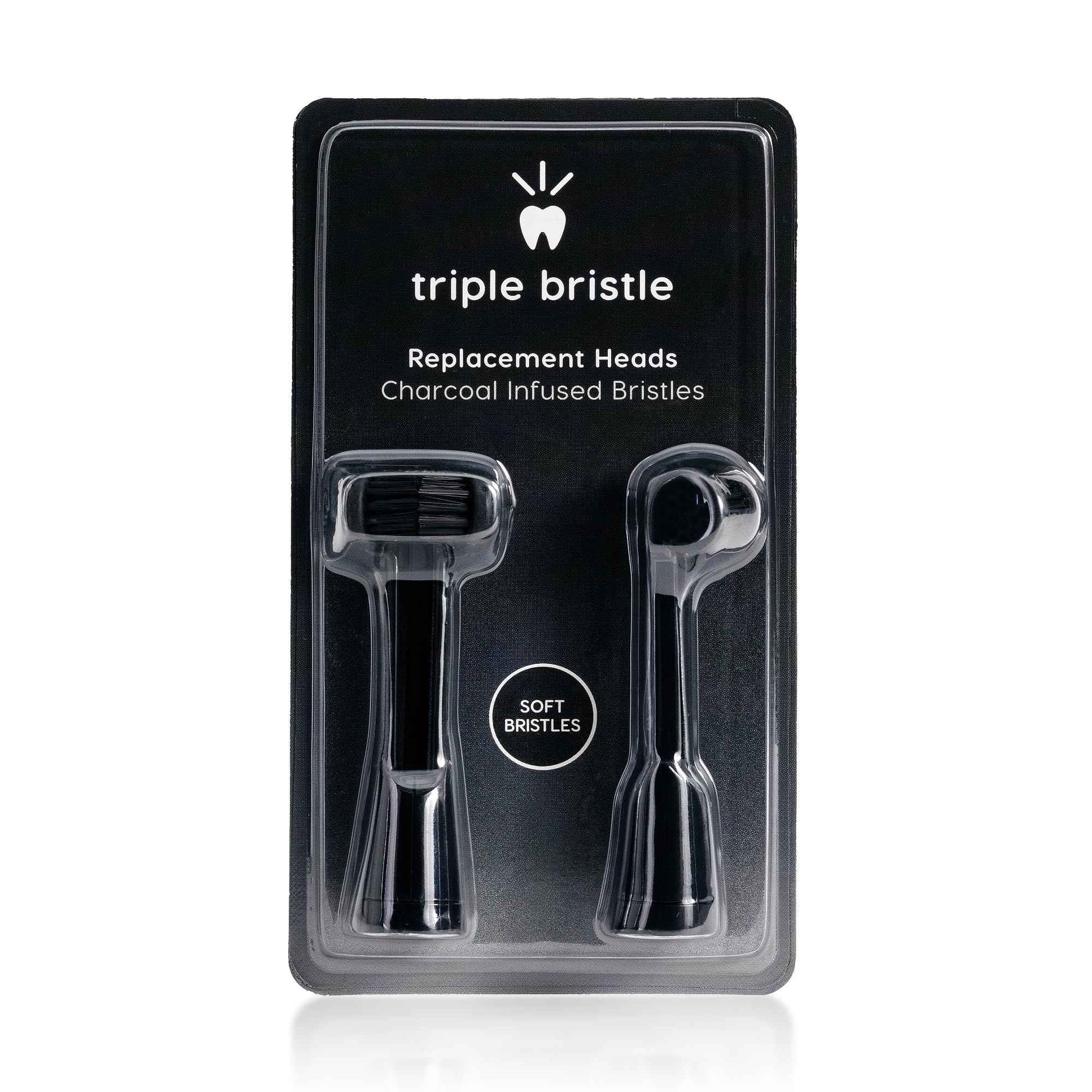 Compatible With The Triple Bristle Max Only | Triple Bristle Max Replacement Brush Head Refills | Charcoal Infused | Innovative 3 Head Design | Compatible with Triple Bristle Max Only | 2 Pack (Black)