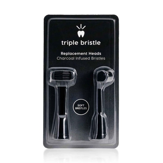 Compatible With The Triple Bristle Max Only | Triple Bristle Max Replacement Brush Head Refills | Charcoal Infused | Innovative 3 Head Design | Compatible with Triple Bristle Max Only | 2 Pack (Black)