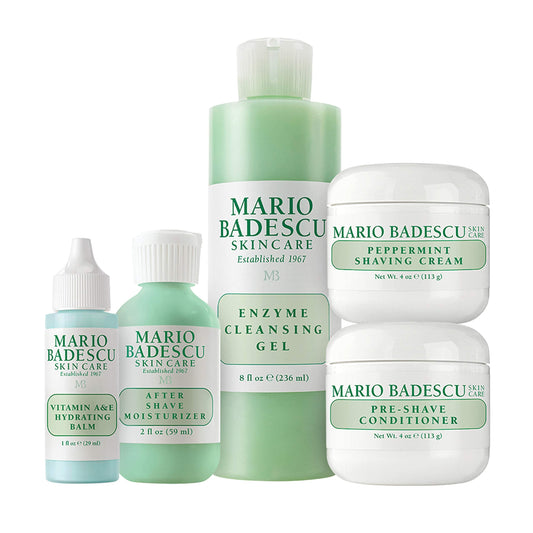 Mario Badescu The Executive Collection for Men, Skin Care Gift Set with Pre Shave Conditioner, Shaving Cream, Vitamin A Hydrating Balm, After Shave Moisturizer, and Enzyme Cleansing Gel