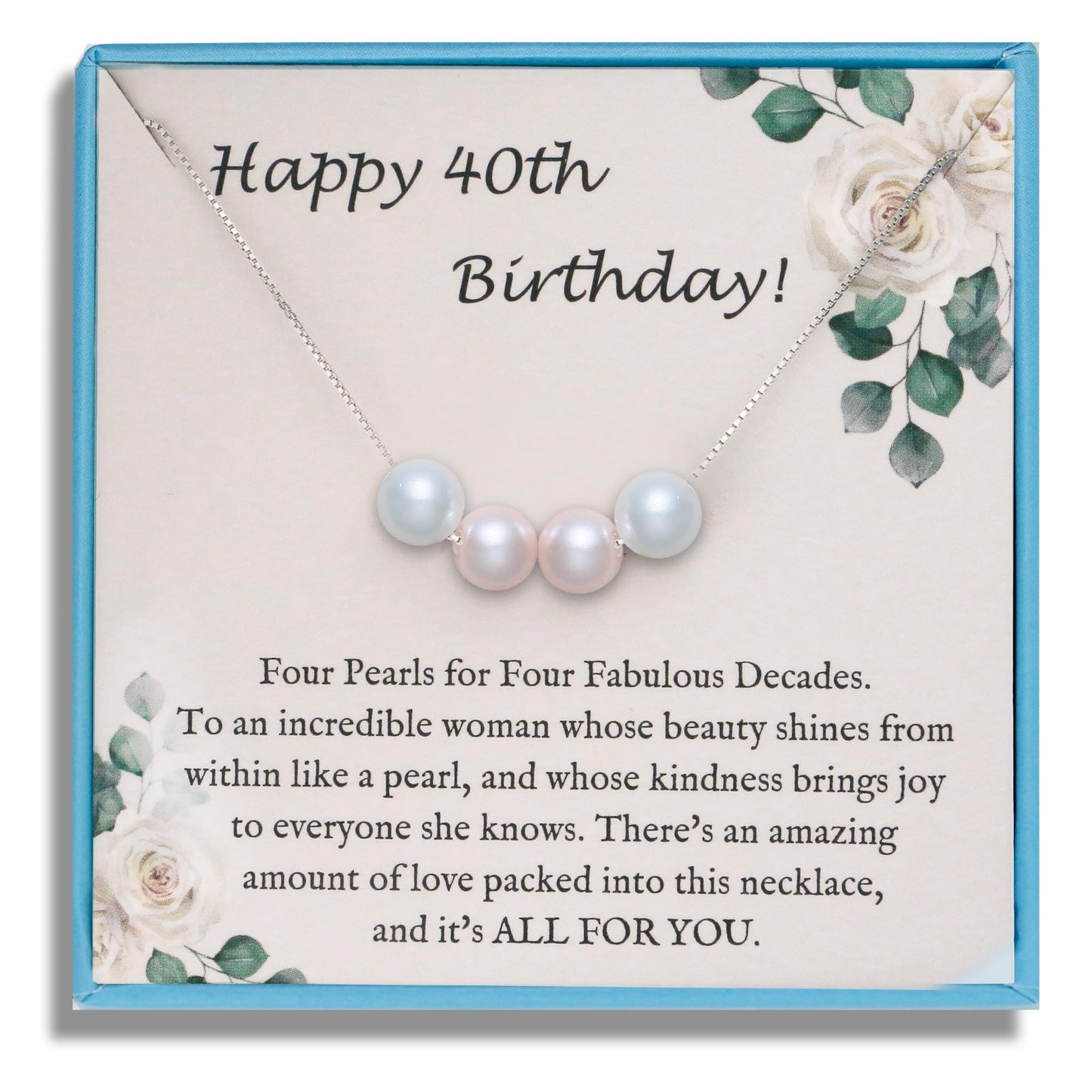 Sereney 40th Birthday Gifts Women 925 Sterling Silver Necklace Pearls Necklace with Four Pearls as 1984 40th Birthday Gifts for Women Female or Gifts for 40 Year Old Wife, Birthday Jewelry for Women