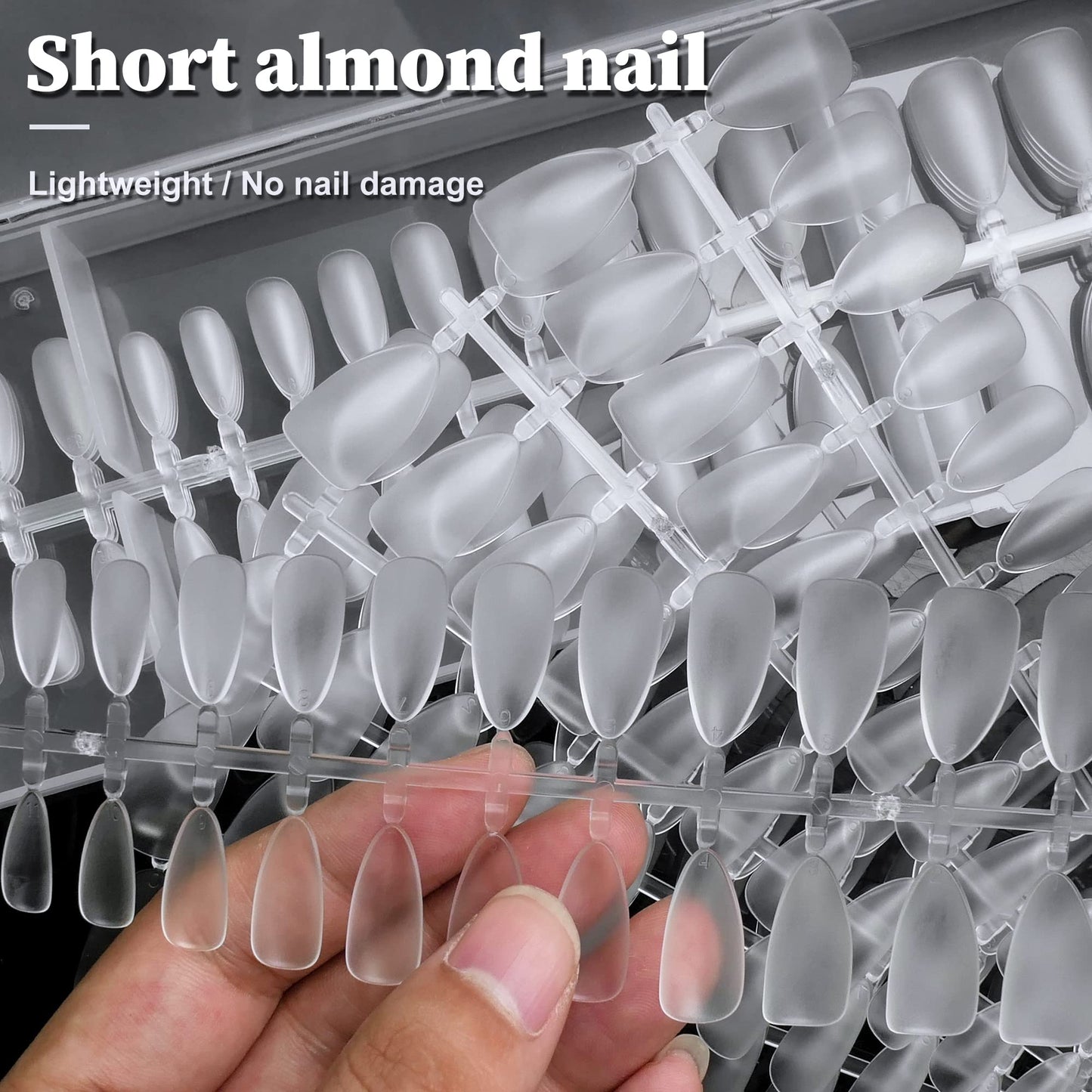 AddFavor Extra Short Almonds Nail Tips 300pcs Soft Gel Matte Full Cover False Nail Tips xl Short Almond Acrylic Fake Nails for Women and Girls Nail Extension, Salon and Home Manicure