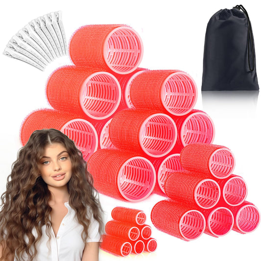 34Pcs Hair Roller Set with Clips, Self-Grip Hair Rollers for Volume, Salon Hairdressing Curlers and DIY Hairstyles, 4 Sizes Rollers Hair Curlers in a Storage Bag