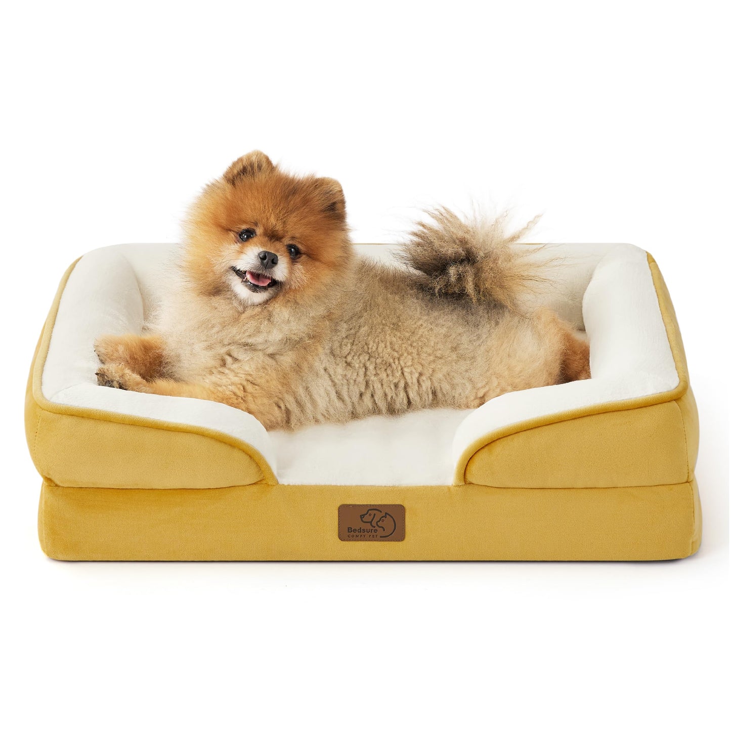 Bedsure Small Orthopedic Dog Bed - Washable Bolster Dog Sofa Beds for Small Dogs, Supportive Foam Pet Couch Bed with Removable Washable Cover, Waterproof Lining and Nonskid Bottom, Spicy Mustard