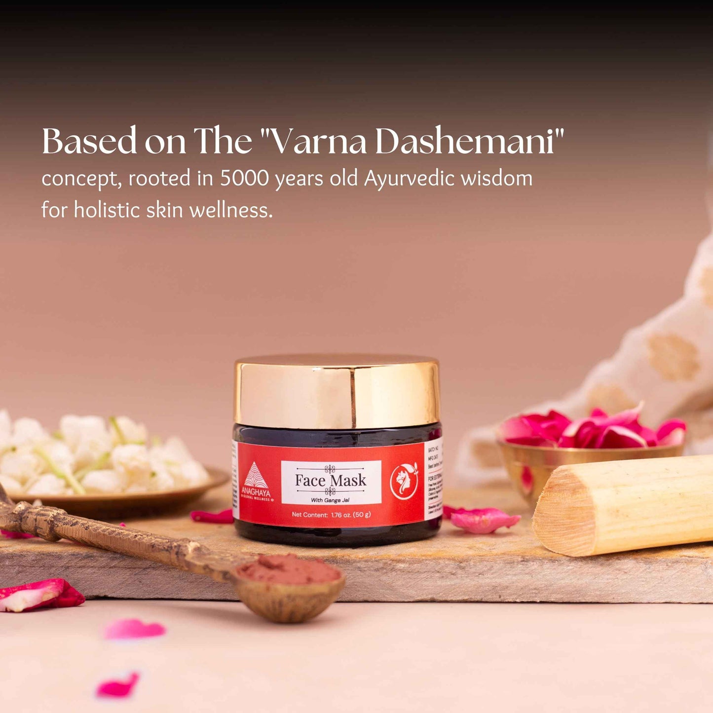 Ayurvedic Clay Facial Mask for Natural Skin Care with Hydrating Radiant Glow Formula - 1.76 Fl oz, Anti-Aging Face Mask for Dull Skin with Ganges Water, Rose Water, Red Ochre Clay & Clarified Butter