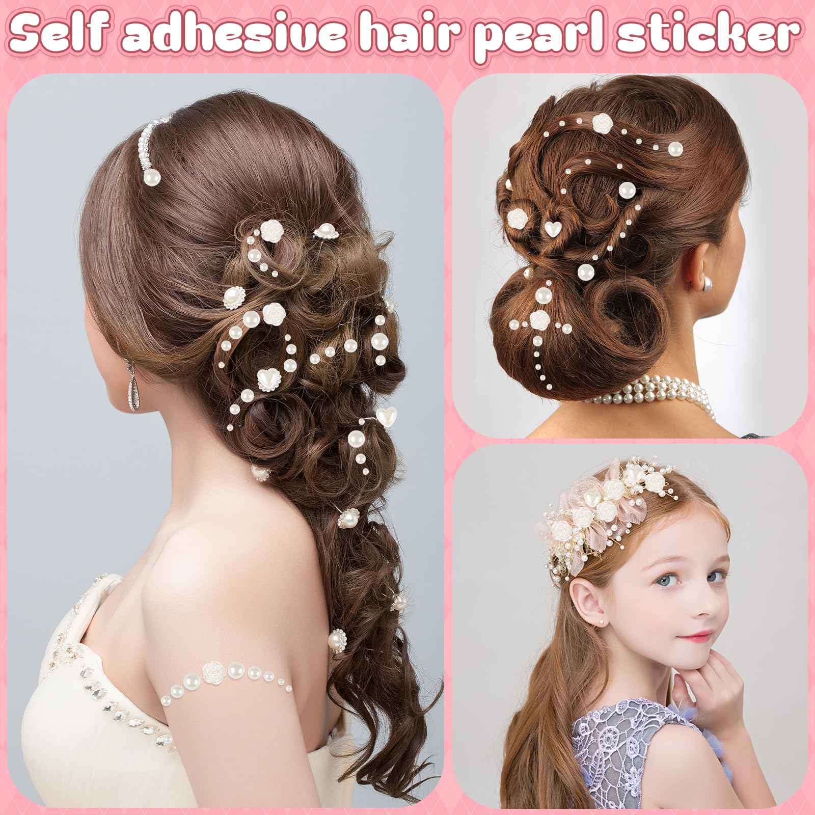 GIFOHAPY 4366 PCS Self Adhesive Pearl Stickers，Pearl Stickers for Crafts Kids，Assorted Sizes & Shape Stick on Pearls for Hair, Face, Makeup, Eye 3mm/4mm/5mm/6mm/8mm/10mm/Rose/Heart Shape