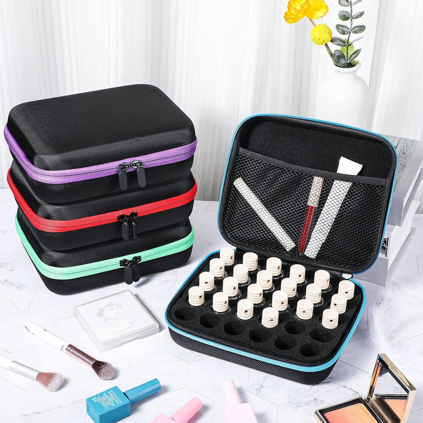 4 Pcs Essential Oils Storage Bag, 30 Bottles EVA Essential Oils Carrying Case Essential Oil Organizer Boxes Carrying Travel Case with Foam Insert and Carrying Handle Holds 5-15 ml Essential Oils