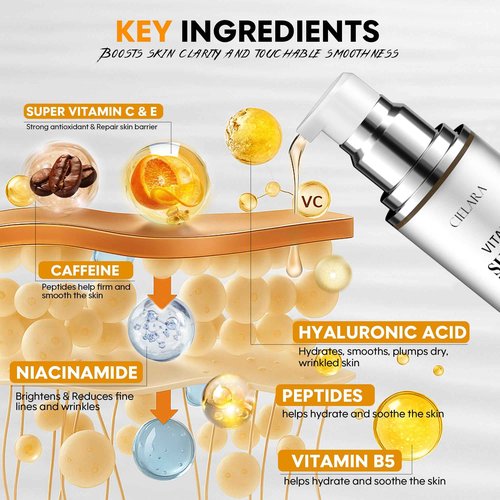 CIELARA Vitamin C Serum for Face, Anti Aging 20% Super C Retinol Serum With Hyaluronic Acid, Vitamin E, Collagen Peptides, Wrinkle Serume for Dark Spot, tighten, firming, lift, Brightening-1.7 Fl Oz
