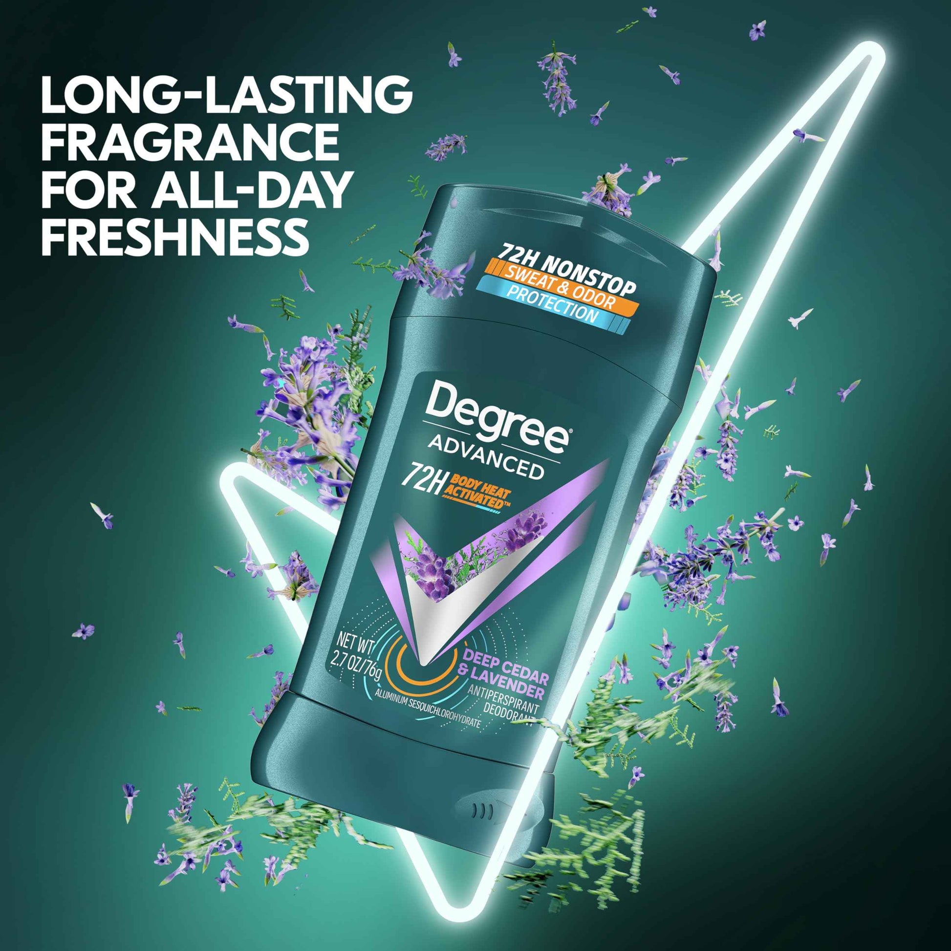 Degree Men Antiperspirant Deodorant Stick Deep Cedar & Lavender 4 Count 72-Hour Sweat and Odor Protection Deodorant for Men With Body Heat Activated Technology 2.7 oz