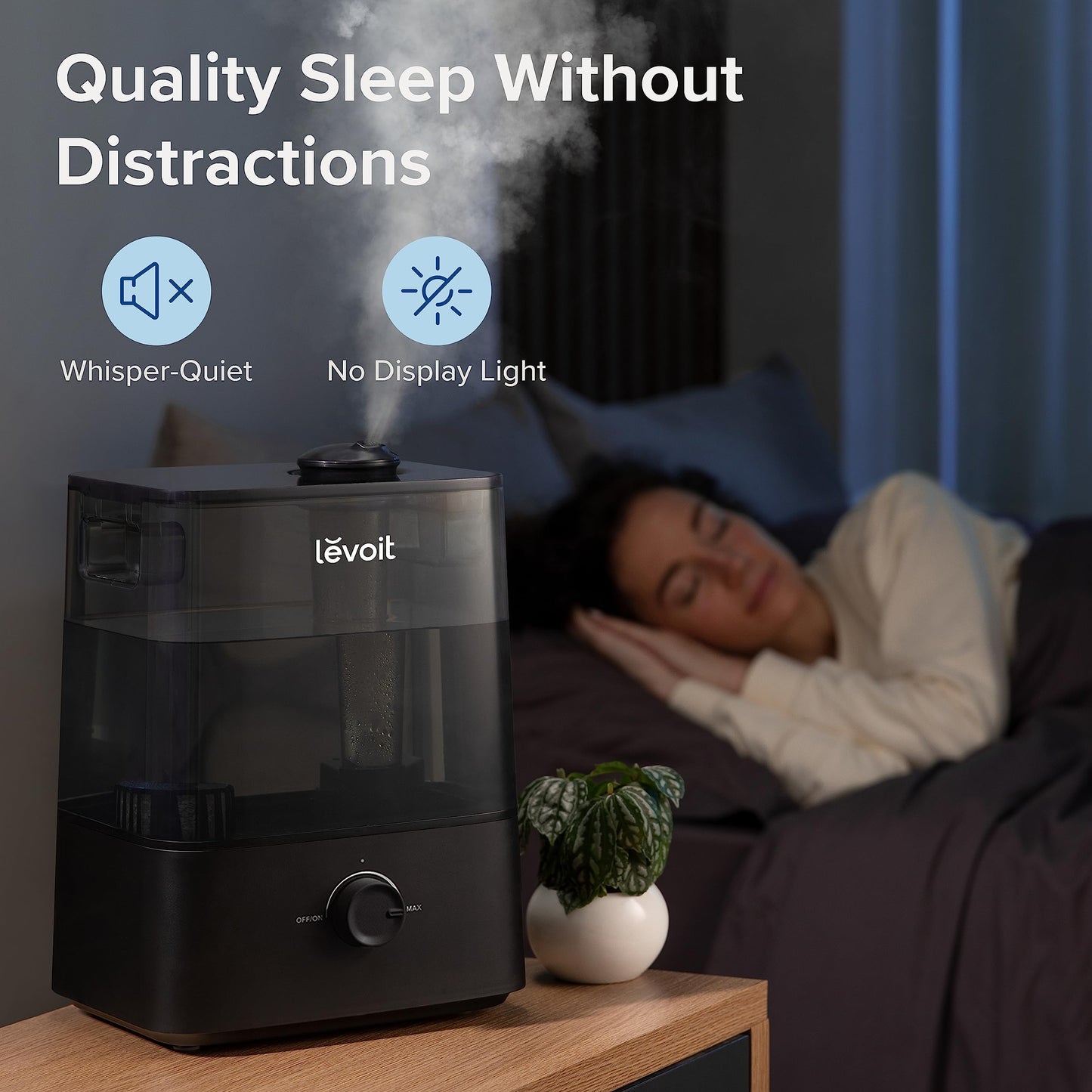 LEVOIT 6L Extra Large Humidifier for Bedroom Large Room Home, Cool Mist Last 60-Hour, Top Fill, Super Easy to Use and Clean, 360 Rotation Nozzle, Knob Control, Auto Shut Off, Quiet