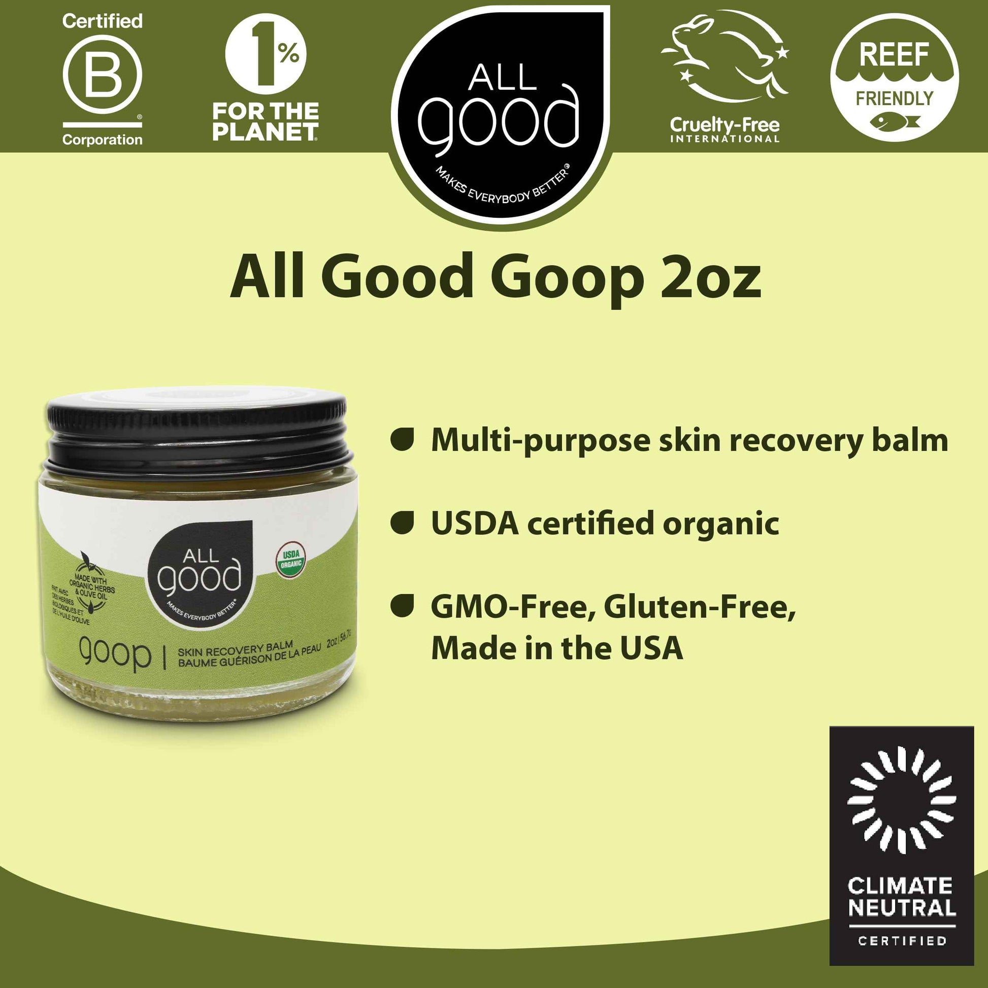 All Good Goop Organic Skin Care Recovery Balm - All Purpose Ointment w/Calendula, Lavender, Beeswax - Chafing Cream, Dry Skin Salve, Cracking Lip Moisturizer - Soothes, Hydrates & Calms - 2oz, 2-pack