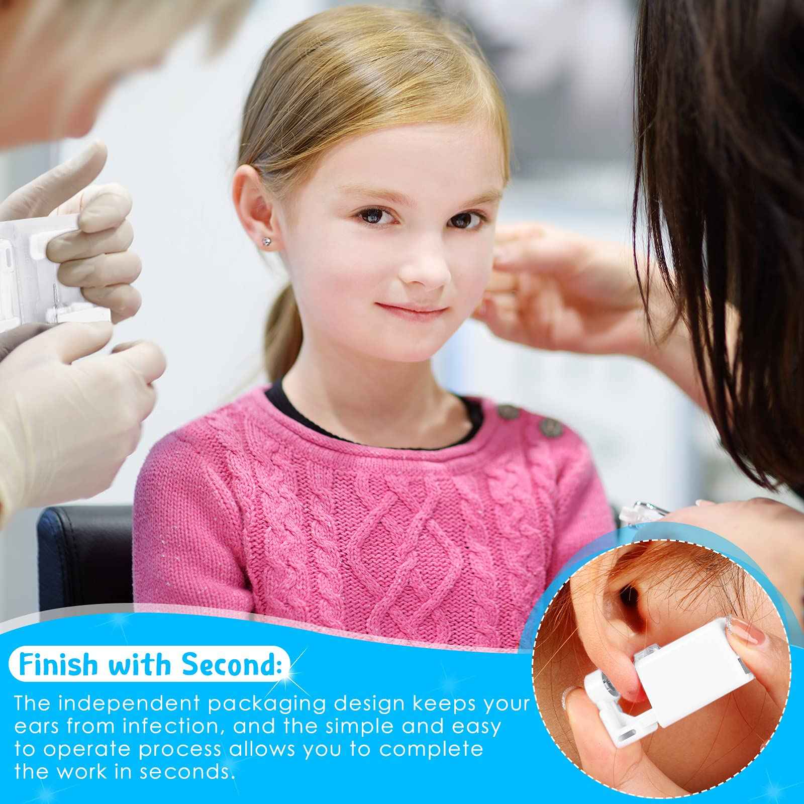 Mudder 16 Pcs Disposable Ear Piercing Gun Kit, Painless for Earlobes & Nose with Crystal Studs, Safe for Kids, Babies & Home Use(White)