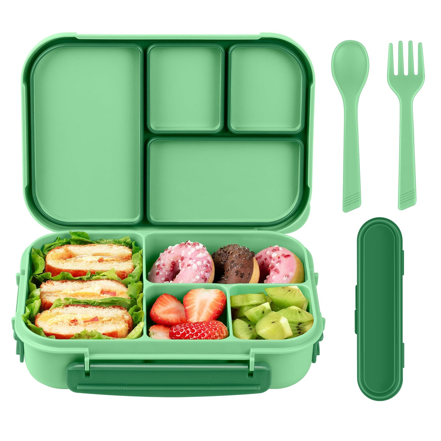 Amathley Lunch Box Kids,Bento Box Adult,Leakproof Lunch Containers for Adults/Kids/Toddler,1200ML-4 Compartments bento Lunch box with Utensil,Microwave & Dishwasher & Freezer Safe (Cyan)