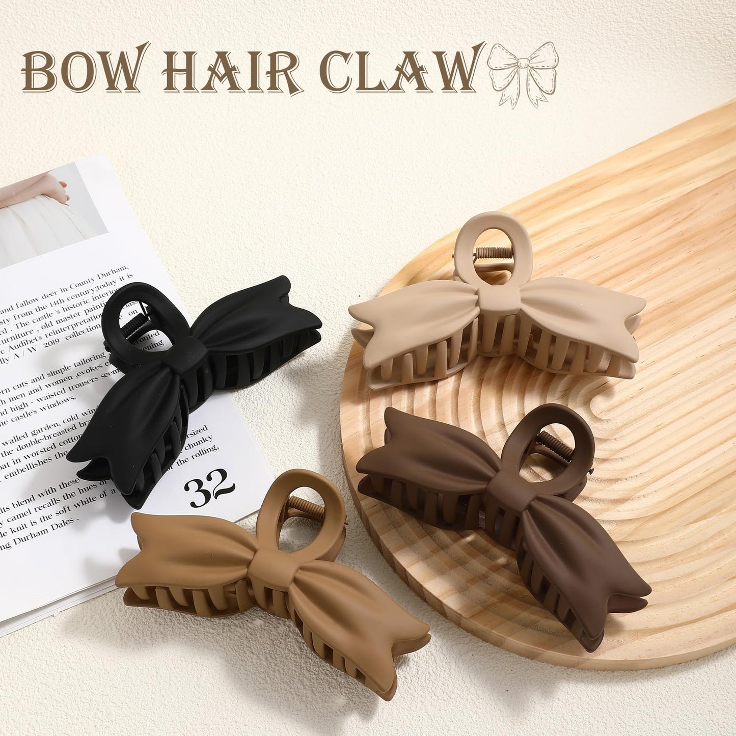 Drnytunk Hair Clips for Women Girls, 4PCS Heart Hair Clips, Extra Large Claw Clips for Thick Thin Hair, Matte Finish, Non Slip, Neutral Colors