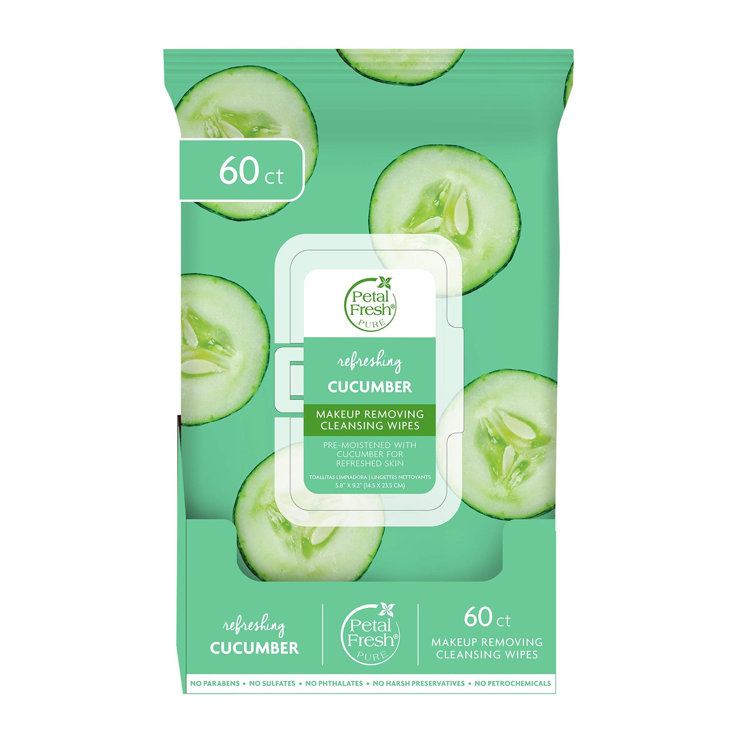 Petal Fresh Refreshing Cucumber Makeup Removing, Cleansing Towelettes, Gentle Face Wipes, Daily Cleansing, Vegan and Cruelty Free, 60 count