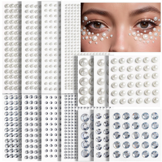 Teenitor Hair Gems and Face Gems 2032 PCS Self-Adhesive Face Gems Hair Gems Face Jewels, Face Gems Stick On Pearls for Crafts Hair Gems for Face 7Sizes 3/4/5/6/8/10/12mm