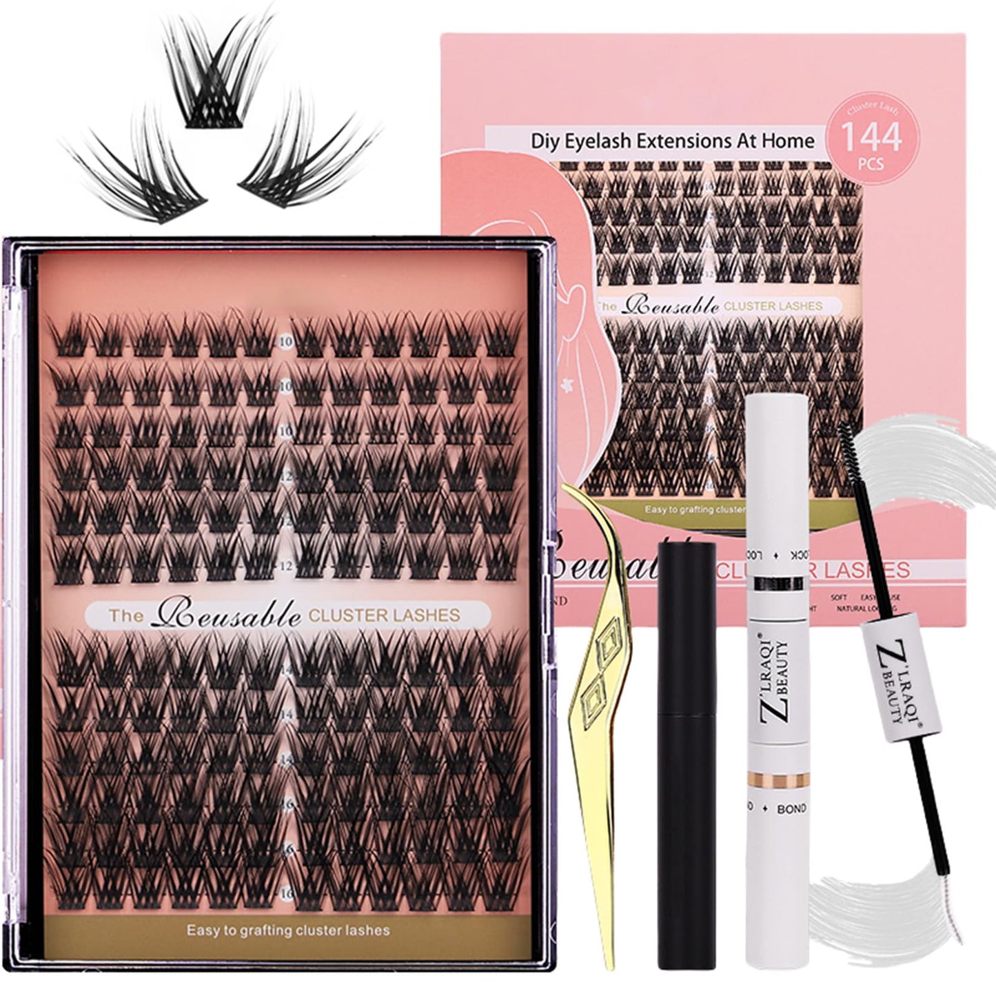 GGUP Eyelash Extensions Kit 144 Pcs, Cluster Lashes for Women Makeup, Lash Clusters With Applicator Lashes Bond and Seal, Glue Remover, DIY Lash Extensions Kit Super Hold Natural False Eyelashes