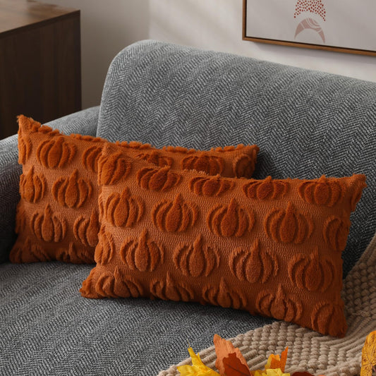 DFXSZ Fall Pillow Covers 12x20 Set of 2 Fall Decorations Autumn Rust Pumpkin Throw Pillow Cases Soft Plush Faux Fur Wool Couch Cushion Case for Chair Sofa Bedroom Living Room Home Decor PTK02A12