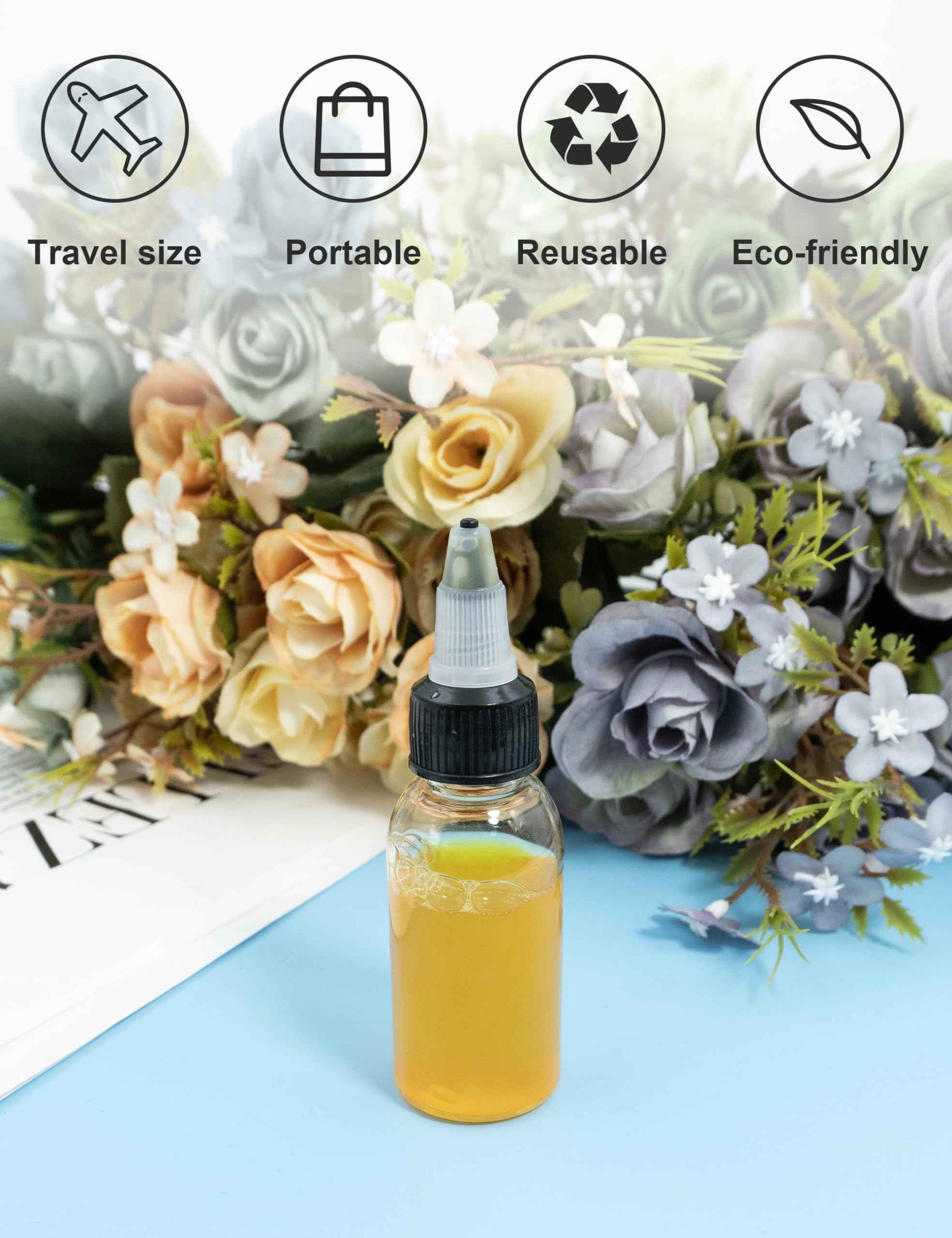 EOSAU 6 Pcs 1oz Plastic Squeeze Bottles with Twist Top Cap, 30ml Clear Dispensing Bottles, Empty Squirt Bottle for Liquids, Sauces, Arts, Crafts, Travel