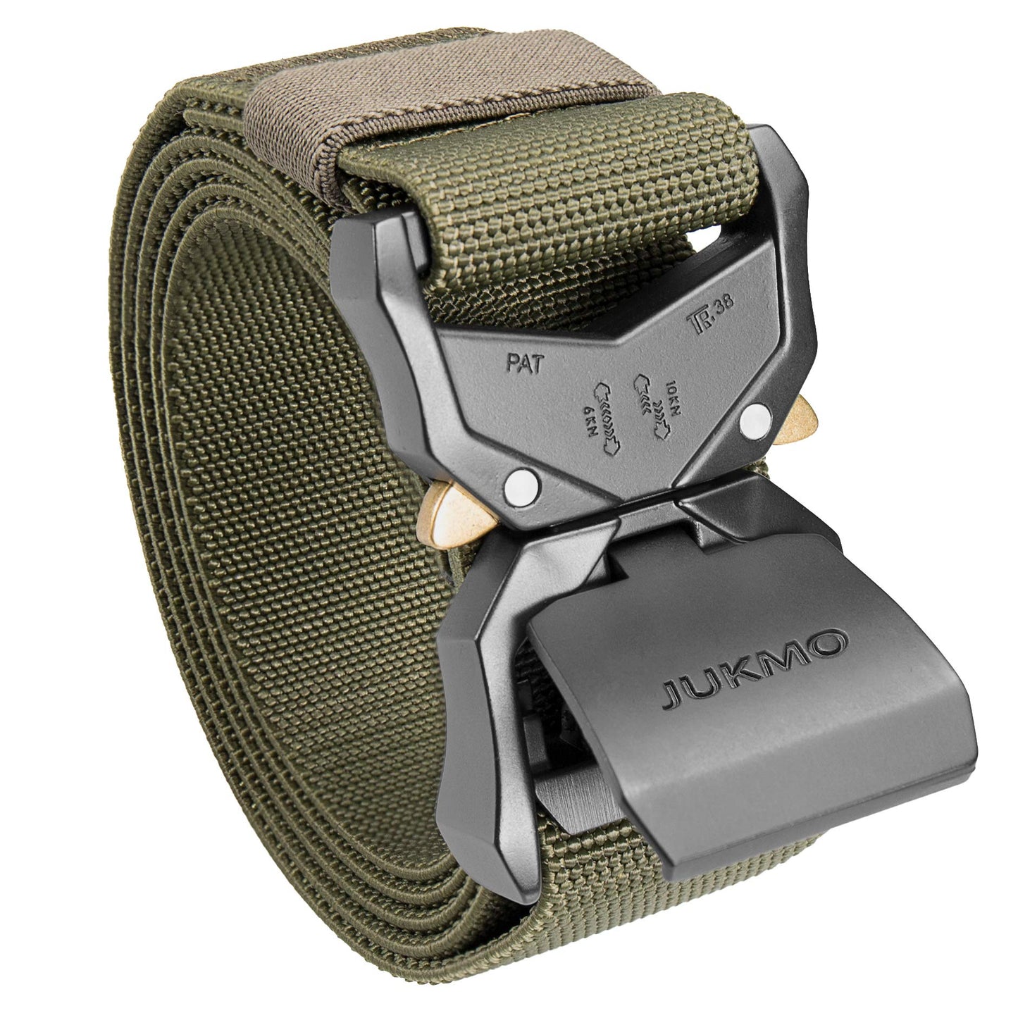 JUKMO Tactical Belt, Military Hiking Rigger 1.5" Nylon Web Work Belt with Heavy Duty Quick Release Buckle (Amy green, Small)