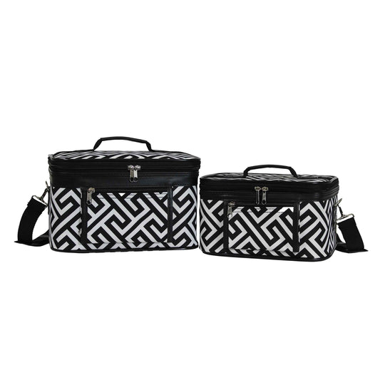 World Traveler Women's 2-Piece Cosmetic Case Set, Greek Key H Black White