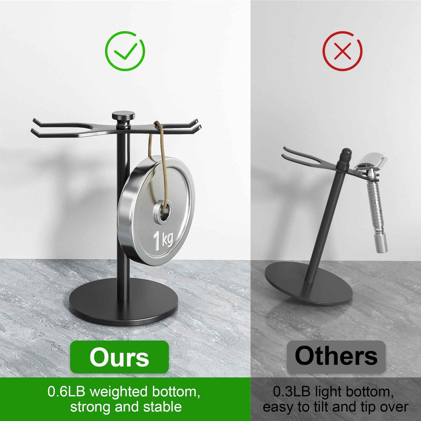 pickpiff Safety Razor Stand With Brush Holder, Black Heavy Duty Metal Shaving Holder for Men, Extra Wide Openings, Fits Most Brushes and All Kinds Of Razors