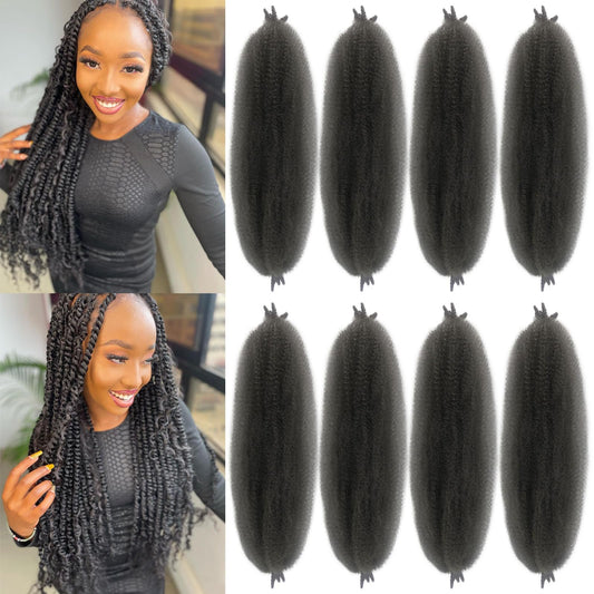 24 Inch Marley Twist Braiding Hair Color 4 Afro Spring Twist Hair 8 Packs Springy Afro Twist Hair Dark Brown Kinky Curly Braiding Hair 4# Pre-Fluffed Spring Twist Hair Wrapping Hair for Soft Locs