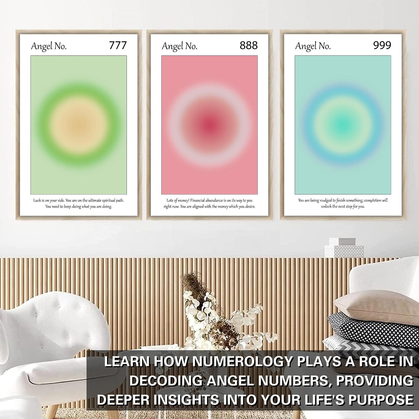 Aura Angel Numbers Poster Sets of 9 for Home Room Decor Aesthetic - Minimalist Wall Art, Positive Inspirational Quotes Poster Prints, and Aesthetic Posters for Bedroom - 11x17 in. Laminated, No Frame