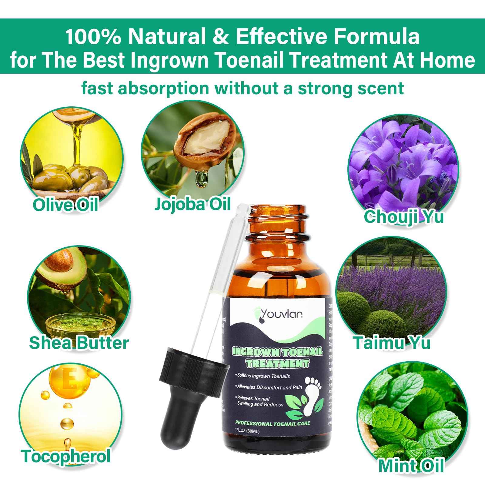 Ingrown Toenail Treatment - Ingrown Toenail Softener Drops,Toenail Lifter,Nail Patches,Best Ingrown Toenail Treatment Kit at Home for Easy Trim Thick Toe Nails Cleaner Tool Kit (Green)