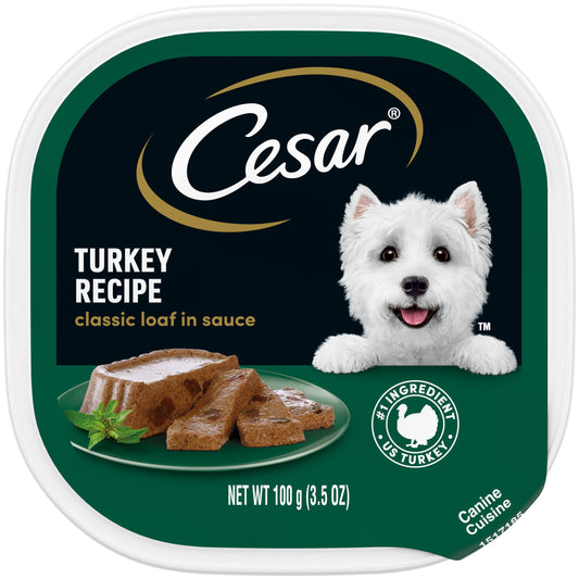 CESAR Wet Dog Food Classic Loaf in Sauce Turkey Recipe, (24) 3.5 oz. Easy Peel Trays