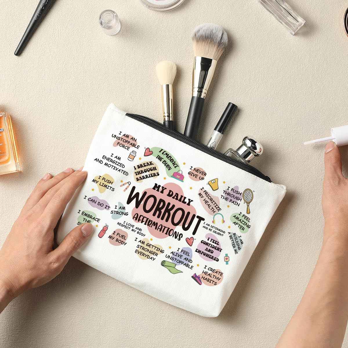 Workout Gifts for Women, Makeup Bag Cosmetic Bag, Mental Health Gifts, Inspirational Gifts for Women, Mental Health Awareness, Positive Affirmations for Sister Friend Friendship Birthday Mothers Day