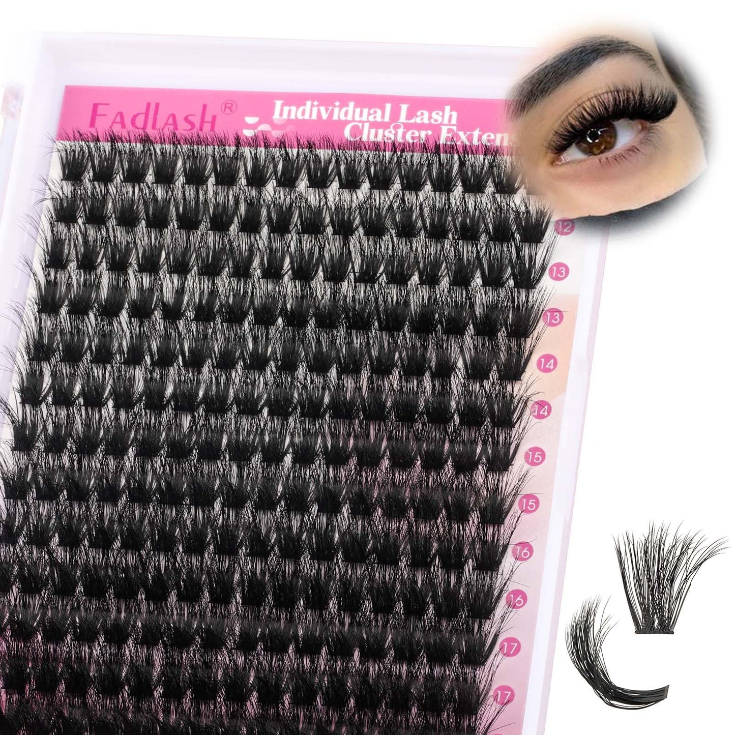 FADLASH Lash Clusters 100D Fluffy Eyelash Clusters 12-18mm Individual Lashes Cluster Eyelash Extensions 3D Effect Wispy Thick Lash Extension Clusters (100D-0.07-D, 12-18mm)