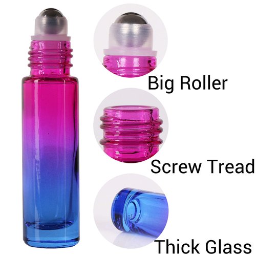 inice 24 10ml Essential Oils Roller Bottles Gradient Color Thick Glass Roll on Bottle Golden Metal Cap for Travel