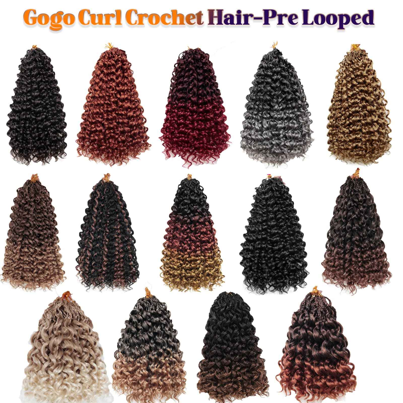Gogo Curl Crochet Hair 8 Packs Ocean Wave Crochet Hair Pre Looped Long Deep Wave Hair Extension Synthetic Braiding Hair for Women Natural Black 24 Inch Color 1B