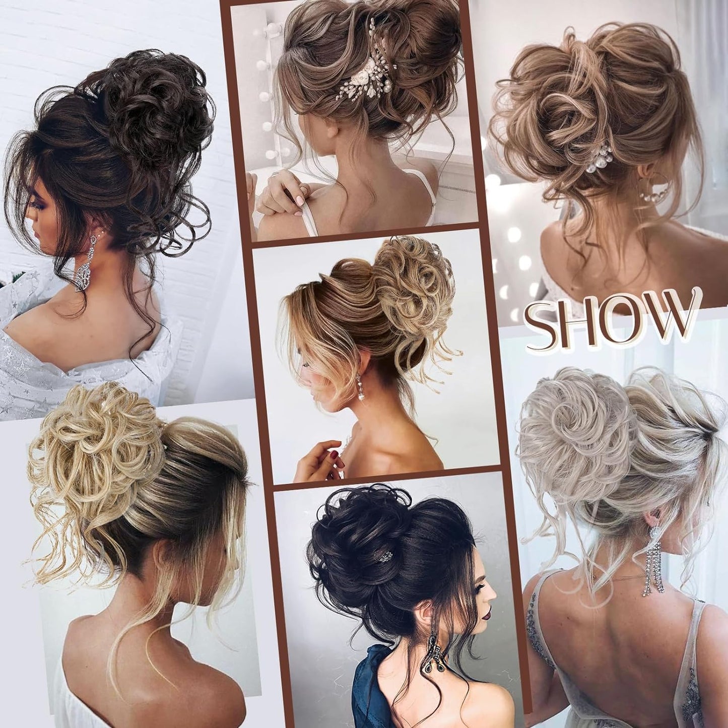 Messy Bun Hair Piece Thick Updo Scrunchies Hair Extensions Synthetic Hair Bun Curly Wavy Ponytail Hairpieces For Women Girls Tousled Updo with Tendrils Hair Bun Extensions Daily Wear (12H24#)