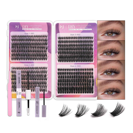 JoMay Lash Clusters Kit 560Pcs Cluster Eyelash Extensions Wispy Individual Volume with Lash Bond and Seal Waterproof, Includes Tweezers & Glue - Beginner Friendly D Curl 10-18mm(30D/40D/60D/100D)