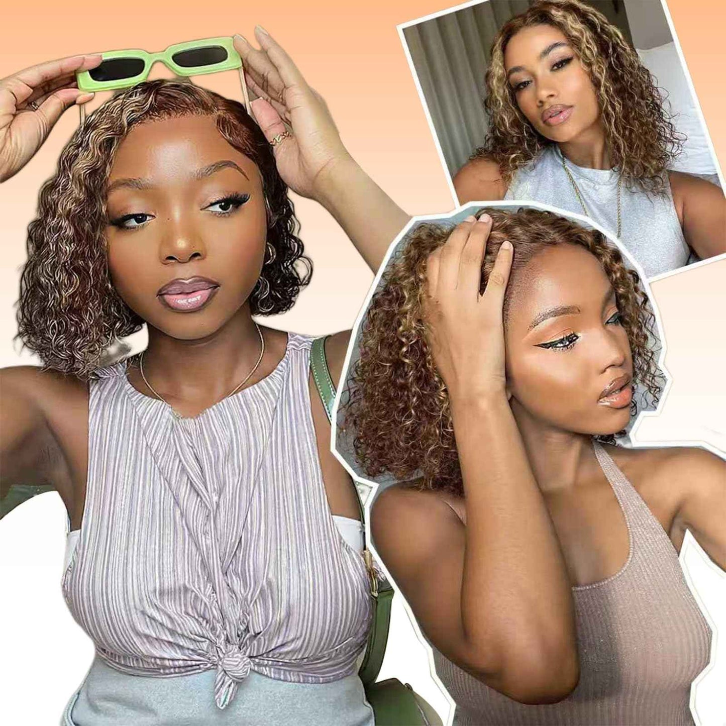 Arseomi Highlight Ombre Bob Wig Human Hair 13x6 Frontal Lace Wig Human Hair 4/27 Honey Blonde Bob Deep Wave Lace Front Wigs for Women Pre Plucked with Baby Hair 6 Inch