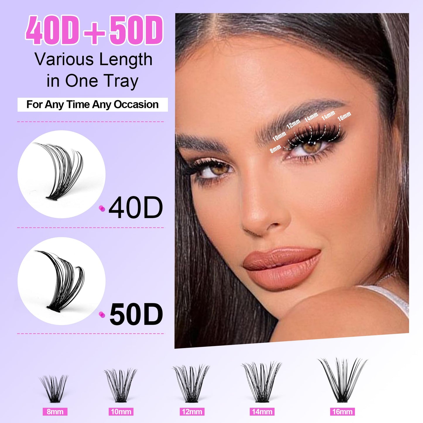 Pawotence Lash Clusters 280pcs Cluster Eyelash Extensions 40D 50D Curl 8-16mm Eyelash Clusters DIY Lash Extension Individual Lashes for Self Application at Home (40D&50D-0.07D-8-16MIX)