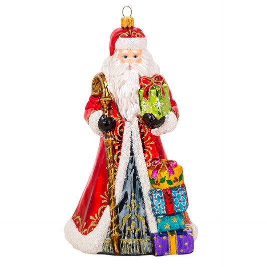 Miss Christmas 2024 Collection Festive Santa 7.5-Inch Blown Glass Christmas Tree Ornament (Classic Santa with Gifts)