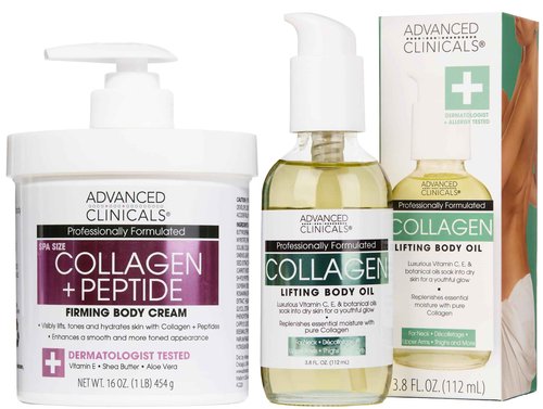 Advanced Clinicals Collagen Plumping Body Oil + Collagen + Peptides Firming Body Cream Set