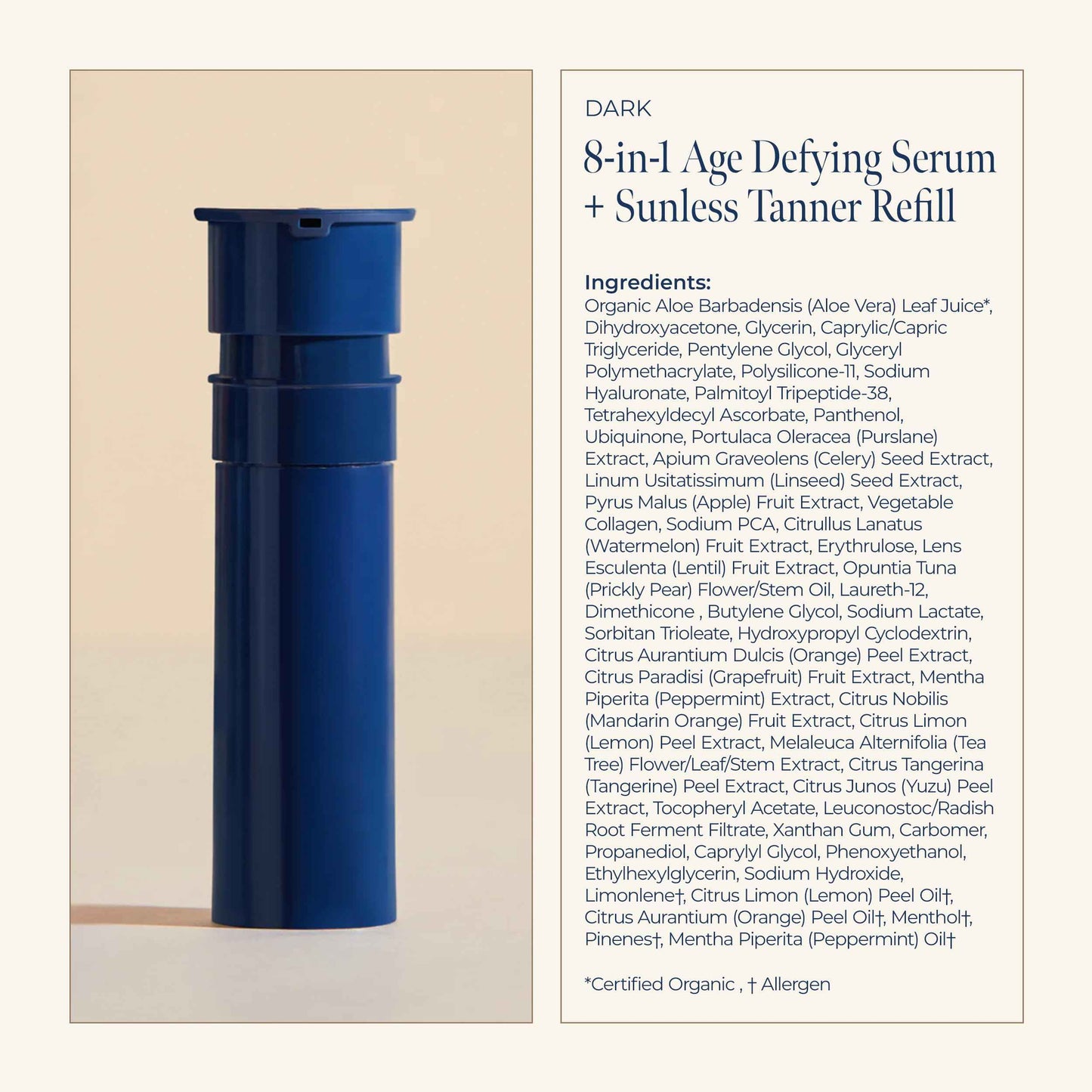 Mimosa Lane 8-in-1 Age Defying Serum REFILL, Hydrating Gradual Self-Tanning for Face, with Anti-Aging Hyaluronic Acid and Vitamin B, C, E, Sunless Tanner, Fragrance-Free, Vegan, 1 oz, Dark