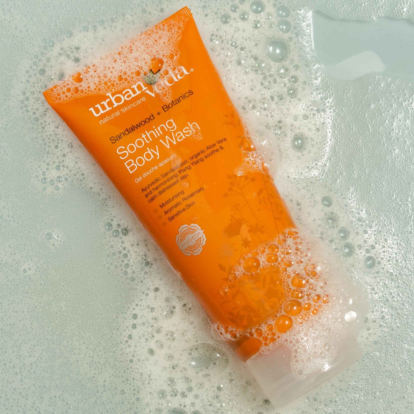 Urban Veda Soothing Body Wash Sensitive Skin | Body Wash for Dry Skin to Hydrate & Calm Irritation | Sandalwood Shower Gel with Aloe Vera gel & Peppermint | 6.8Fl oz