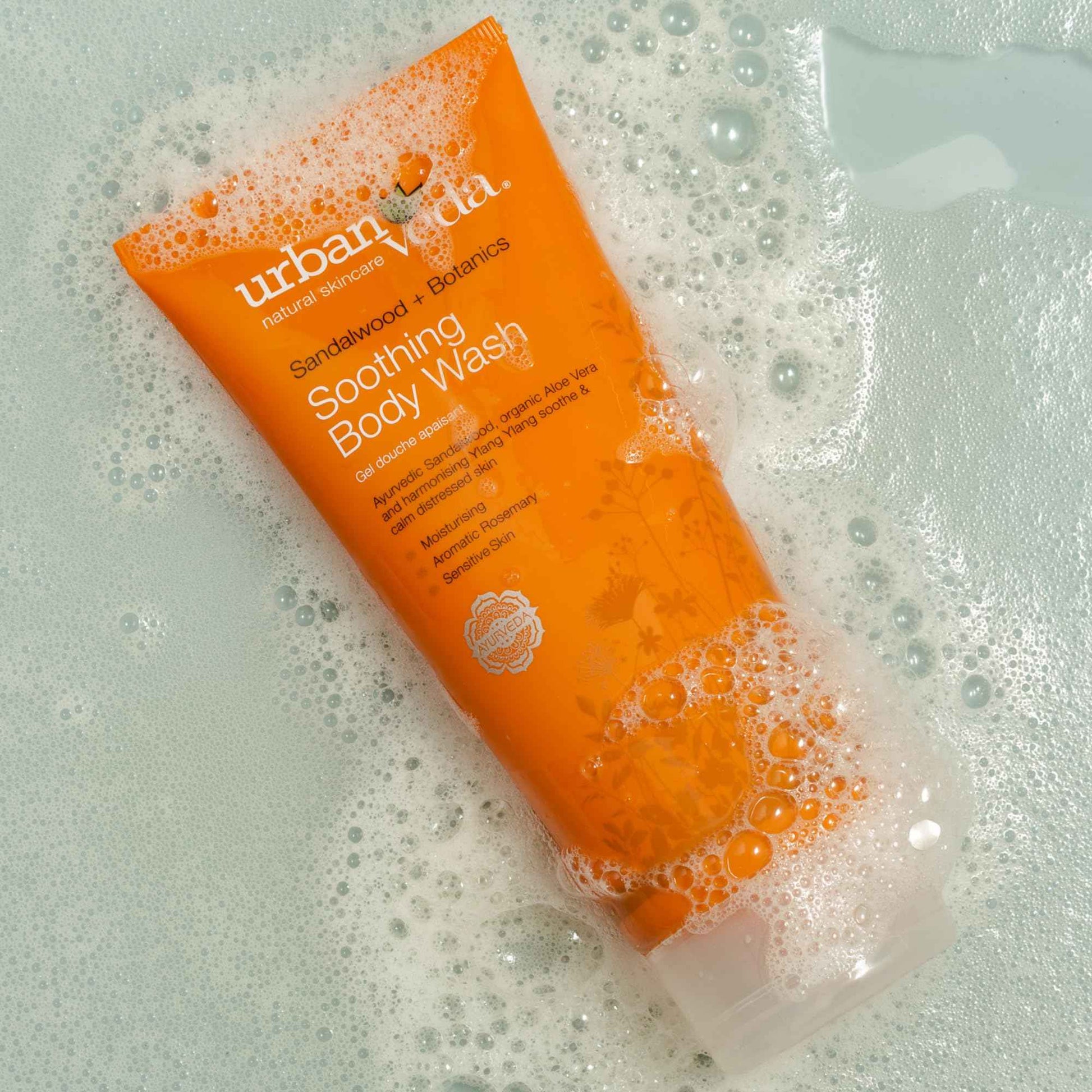 Urban Veda Soothing Body Wash Sensitive Skin | Body Wash for Dry Skin to Hydrate & Calm Irritation | Sandalwood Shower Gel with Aloe Vera gel & Peppermint | 6.8Fl oz